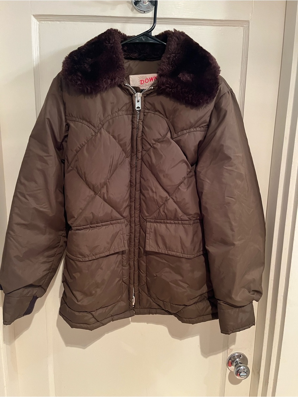 Schott Women’s Real Down Puffer Jacket with Dark Faux Fur Collar
